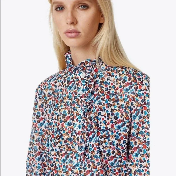 Tory Burch Wildflower Deneuve Tunic Top Sz:XS 100% Cotton Floral Popover NWOT - Picture 2 of 4